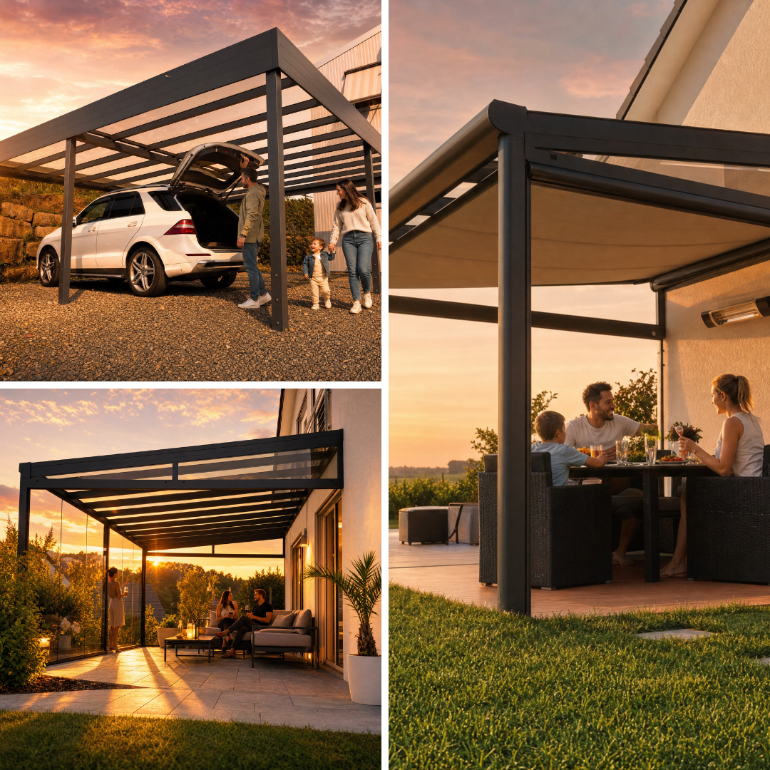 KD Überdachungen Nürnberg — Carport, Terrassenüberdachung und Wintergarten im Einsatz